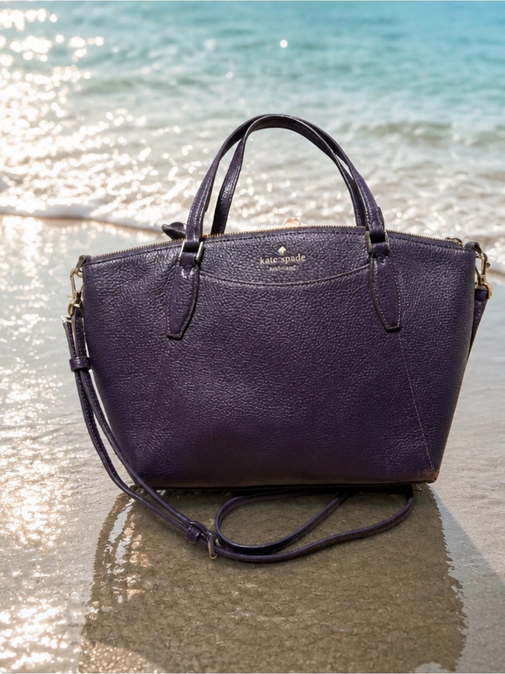 kate spade Purple Pebbled Leather Satchel with Removable Strap